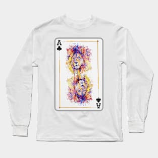 Lion Head Ace of Clubs Playing Card Long Sleeve T-Shirt